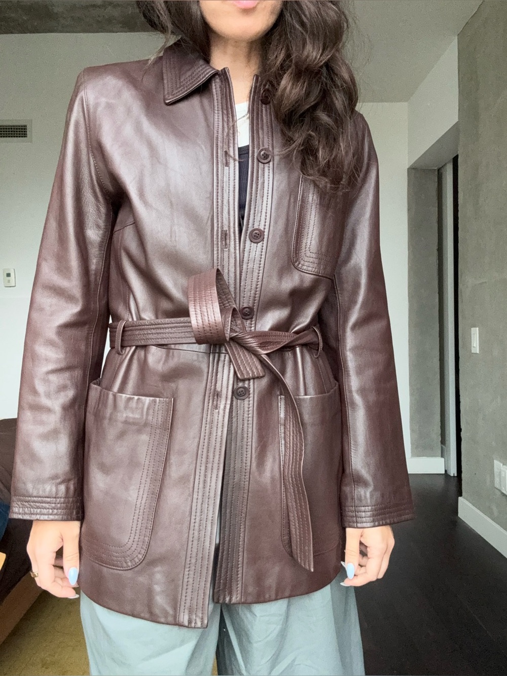 100% leather Emanuel Ungaro Women's Leather Belted Jacket